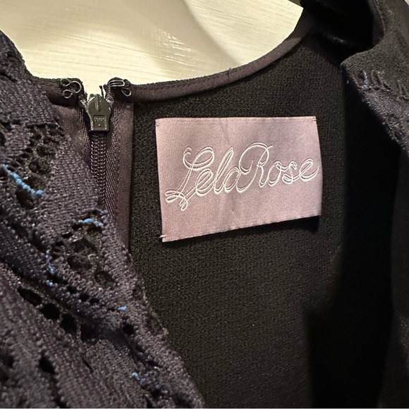 Lela Rose Flutter- Sleeve Floral Lace Sheath Black & Blue Floral Dress - Picture 6 of 9